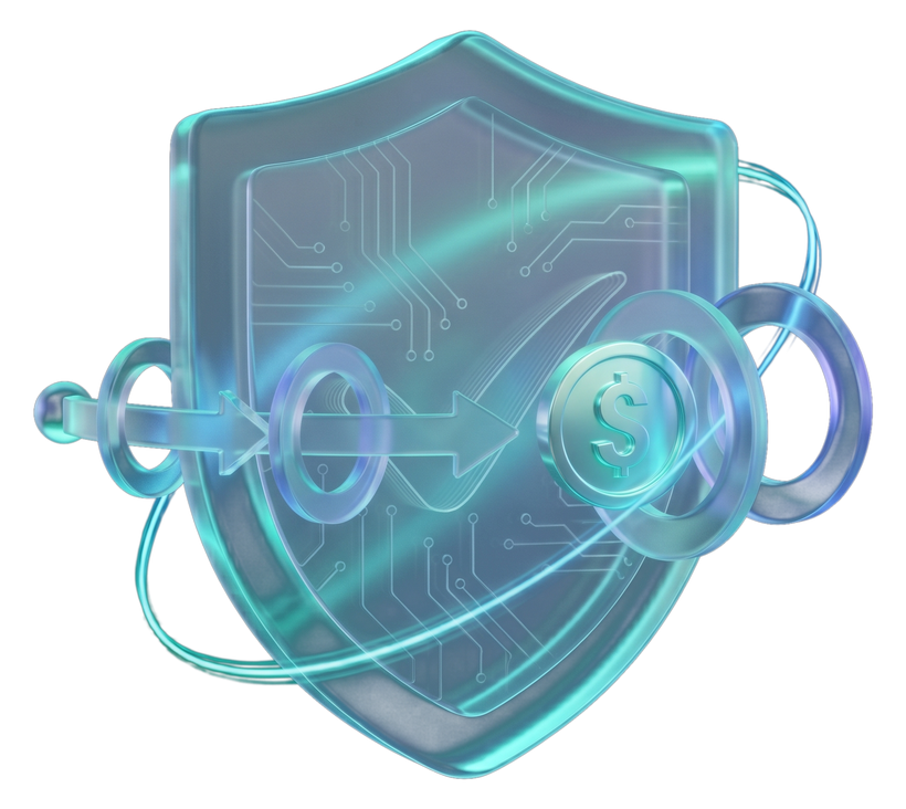 Glass payment transfer with a coin moving between nodes